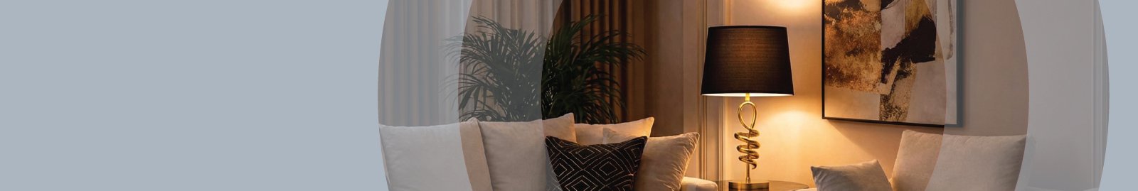 Elegant living room with warm lighting and modern decor